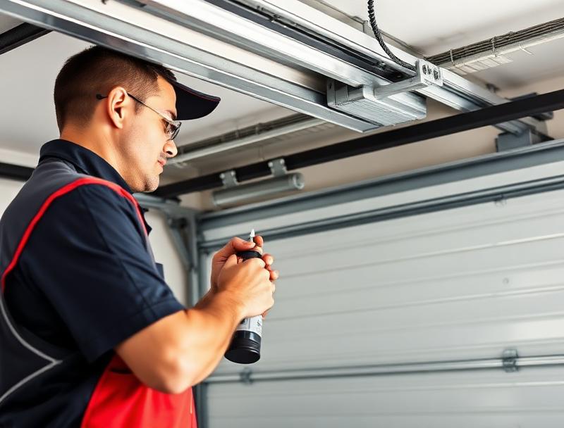 Professional garage door technician performing maintenance service in Spring Hill, FL